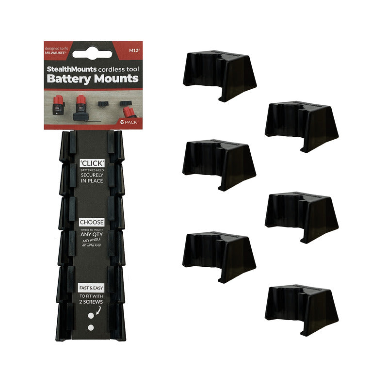 StealthMounts 6 Pack Battery Holders for Milwaukee M12 Batteries - Red