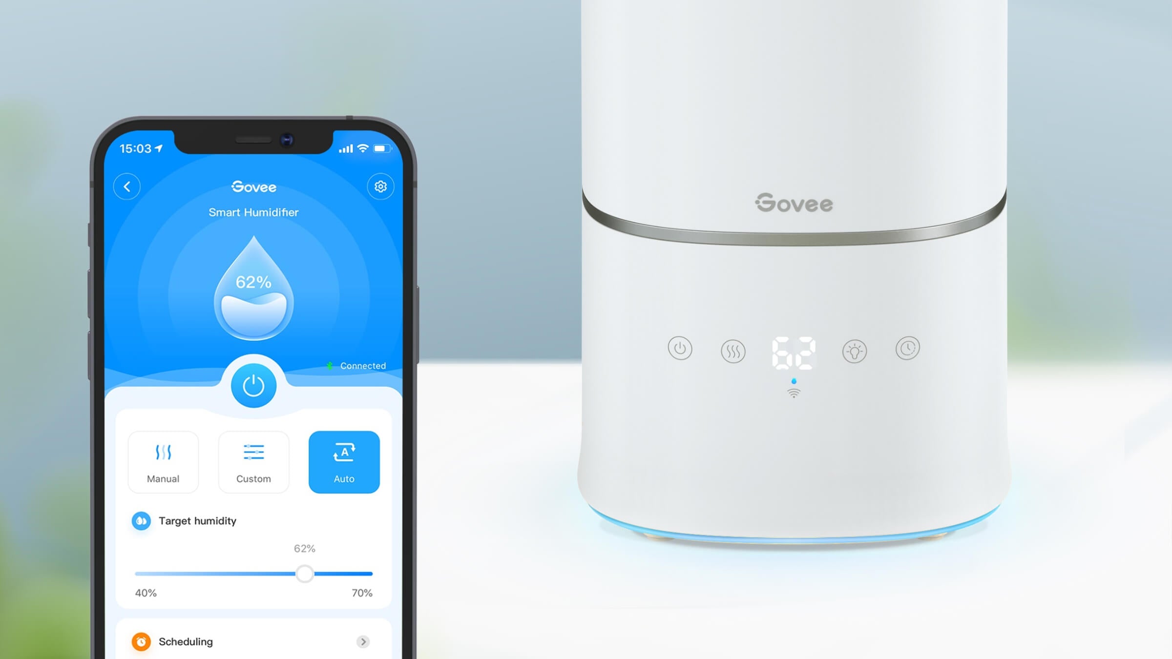  Govee Humidificadores inteligentes WiFi de 6 L para dormitorio,  plantas de habitación grande, humidificador de niebla fría de llenado  superior con control de aplicación, modo automático con sensor, difusores  de aceite