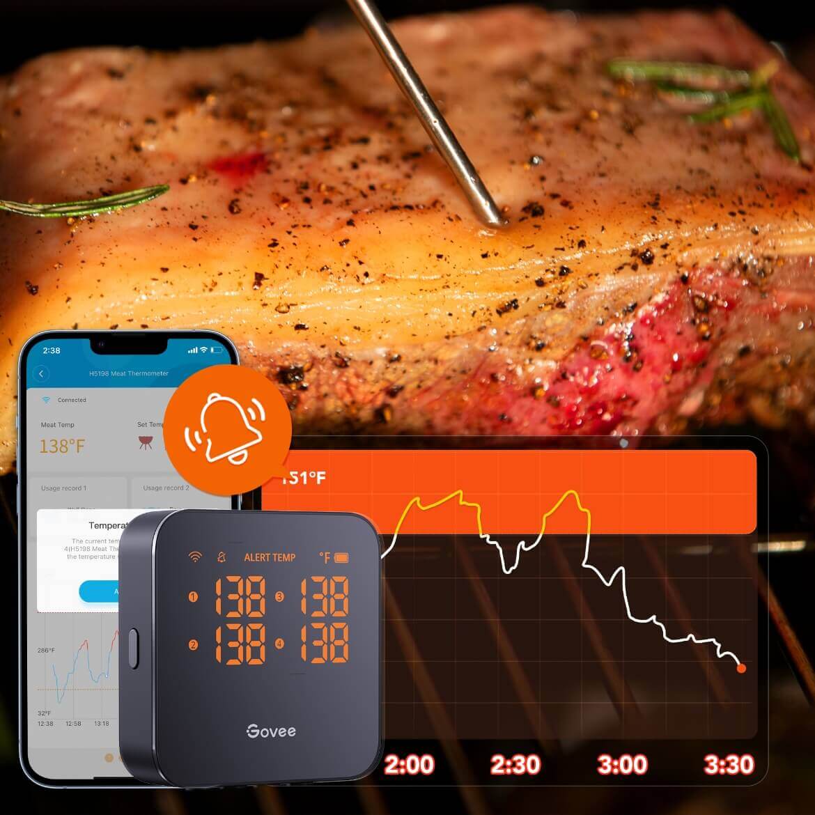 Govee Bluetooth Meat Thermometer, 230ft Range Wireless Grill Thermometer  Remote Monitor with Temperature Probe Digital Grilling Thermometer with  Smart Alerts for Smoker Cooking BBQ Kitchen Oven - Yahoo Shopping