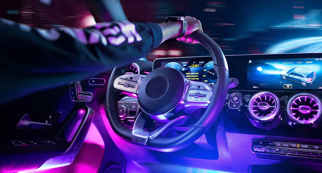 Tira de luces LED, luz de ambiente para coche, luz de chasis, luz de música  RGB, luces de ritmo de Control remoto por aplicación