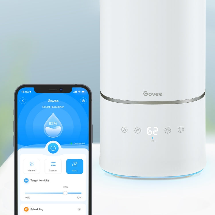  Govee Humidificadores inteligentes WiFi de 6 L para dormitorio,  plantas de habitación grande, humidificador de niebla fría de llenado  superior con control de aplicación, modo automático con sensor, difusores  de aceite