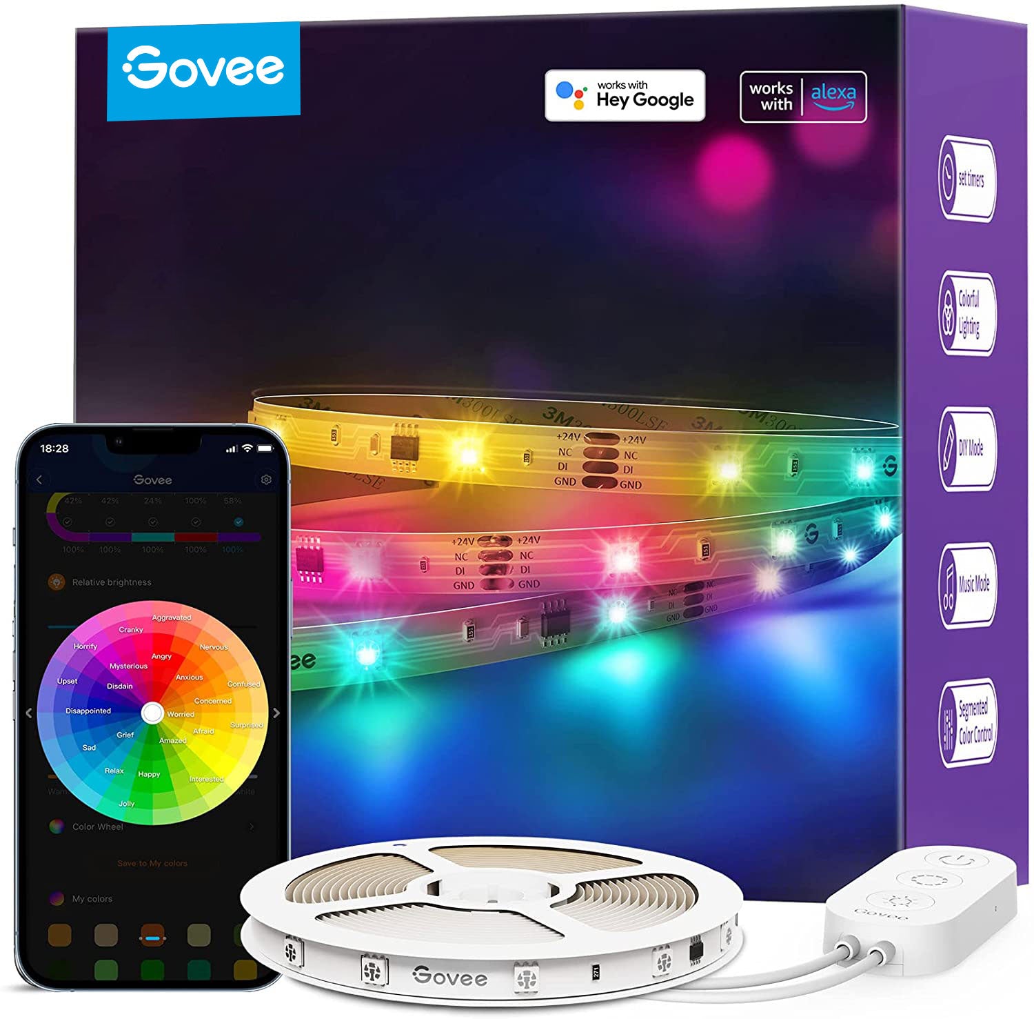 

Govee RGBIC Basic Wi-Fi + Bluetooth LED Strip Lights, 1 * 32.8 ft ($1.01/ft)