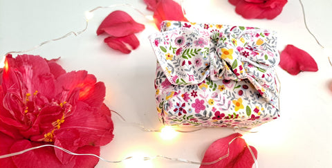 reusable furoshiki gift wrap in wildflower print