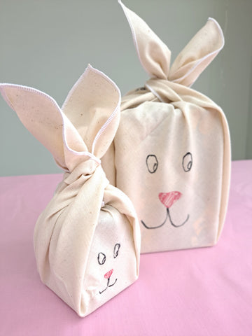 Easter bunny style gift-wrapping using a calico furoshiki