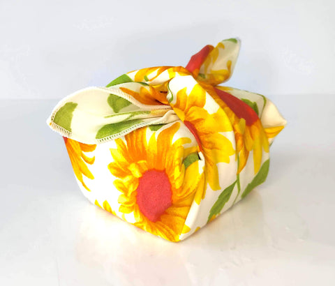 Sunflower print furoshiki, reusable fabric gift wrap