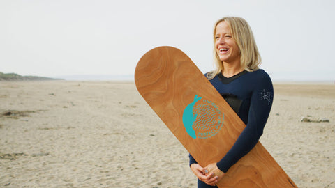 Jenny Jones with Plastic Free North Devon bellyboard