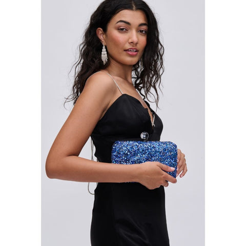 blue sequin evening clutch purse