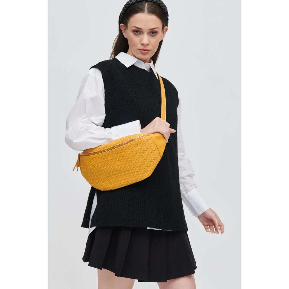 yellow woven belt bag