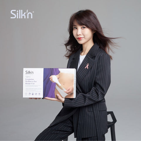Zhang Mo Fan holding Silk’n Tightra, a vaginal tightening device that rejuvenates your vagina without the surgery - Best Confinement Gift for Mother Malaysia - beautyfoomall.com Beauty Store