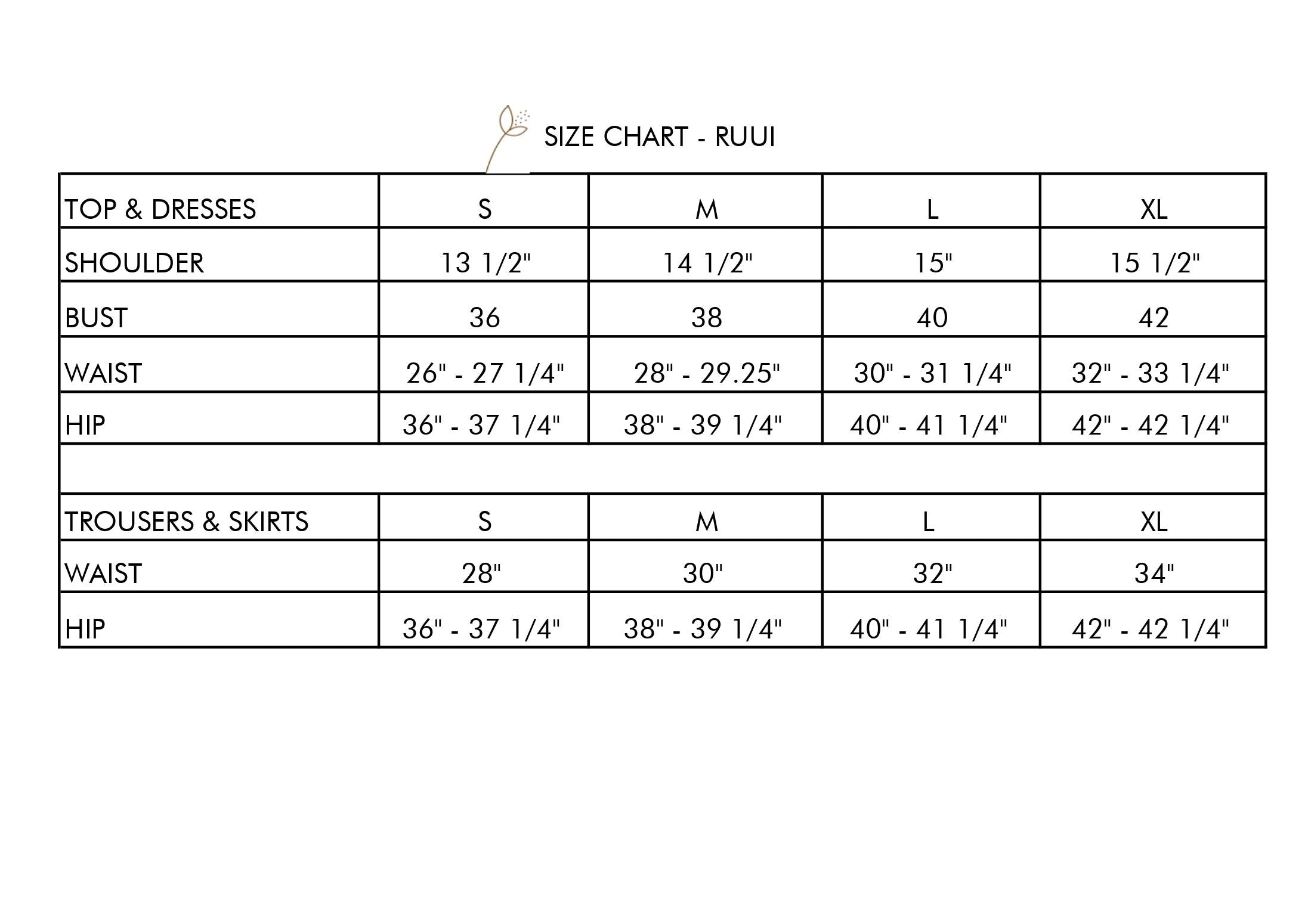 Ruui Size Chart