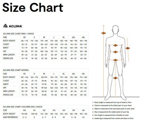 Aclima Size Charts - Treeline Outdoors