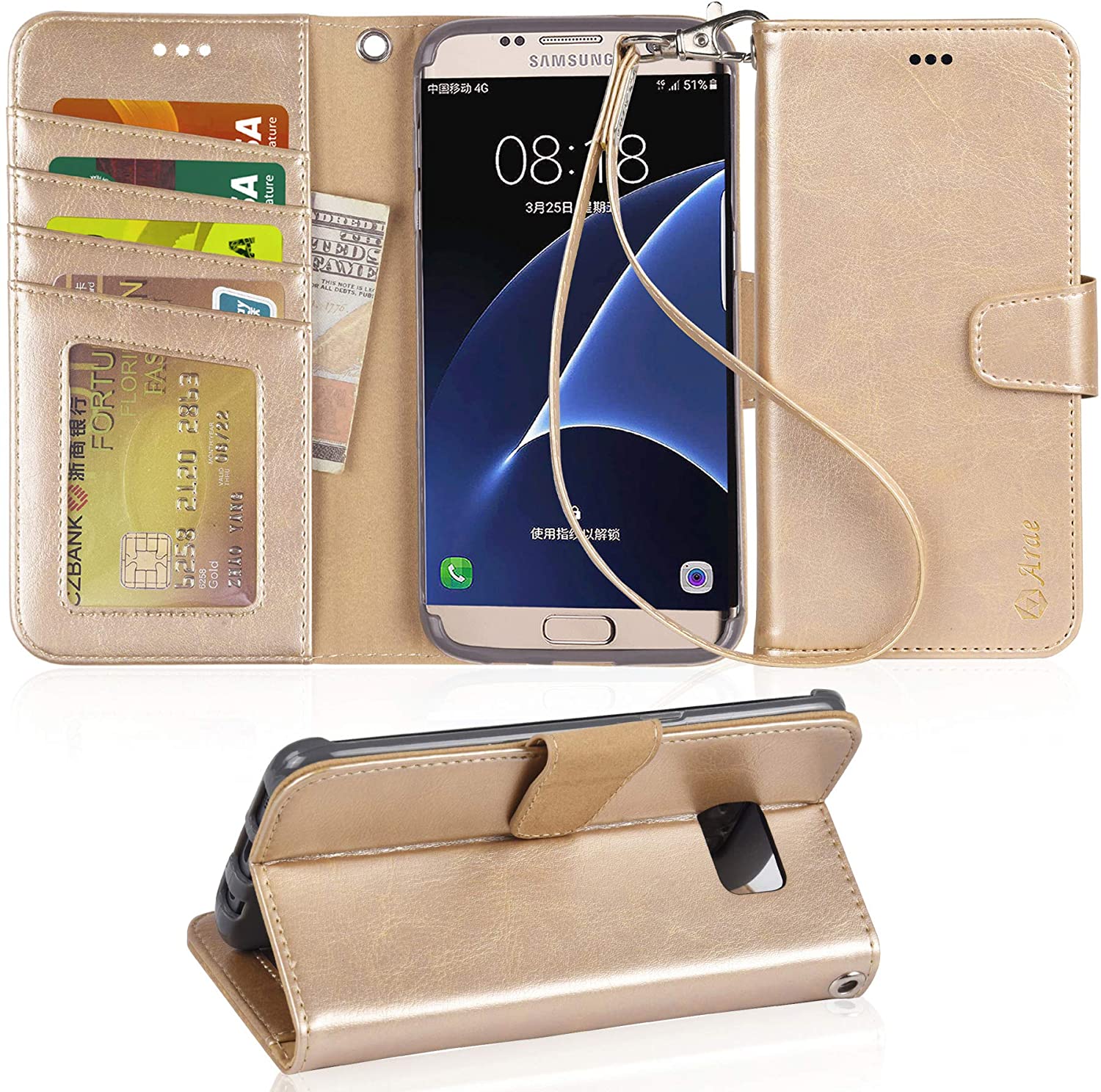 Arae Case Compatible for Samsung Galaxy Edge, [Wrist Strap] Flip – case