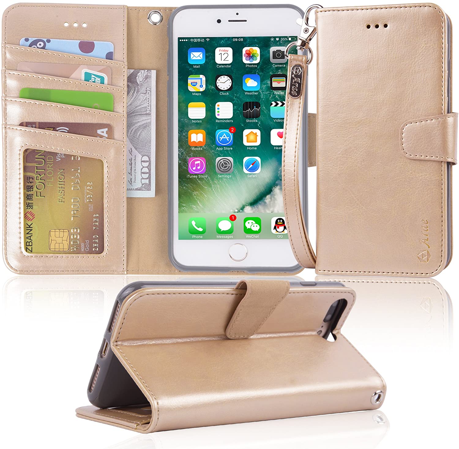 je bent Inferieur kern Arae Case for iPhone 7 Plus/iPhone 8 Plus, Premium PU Leather Wallet C –  Arae case