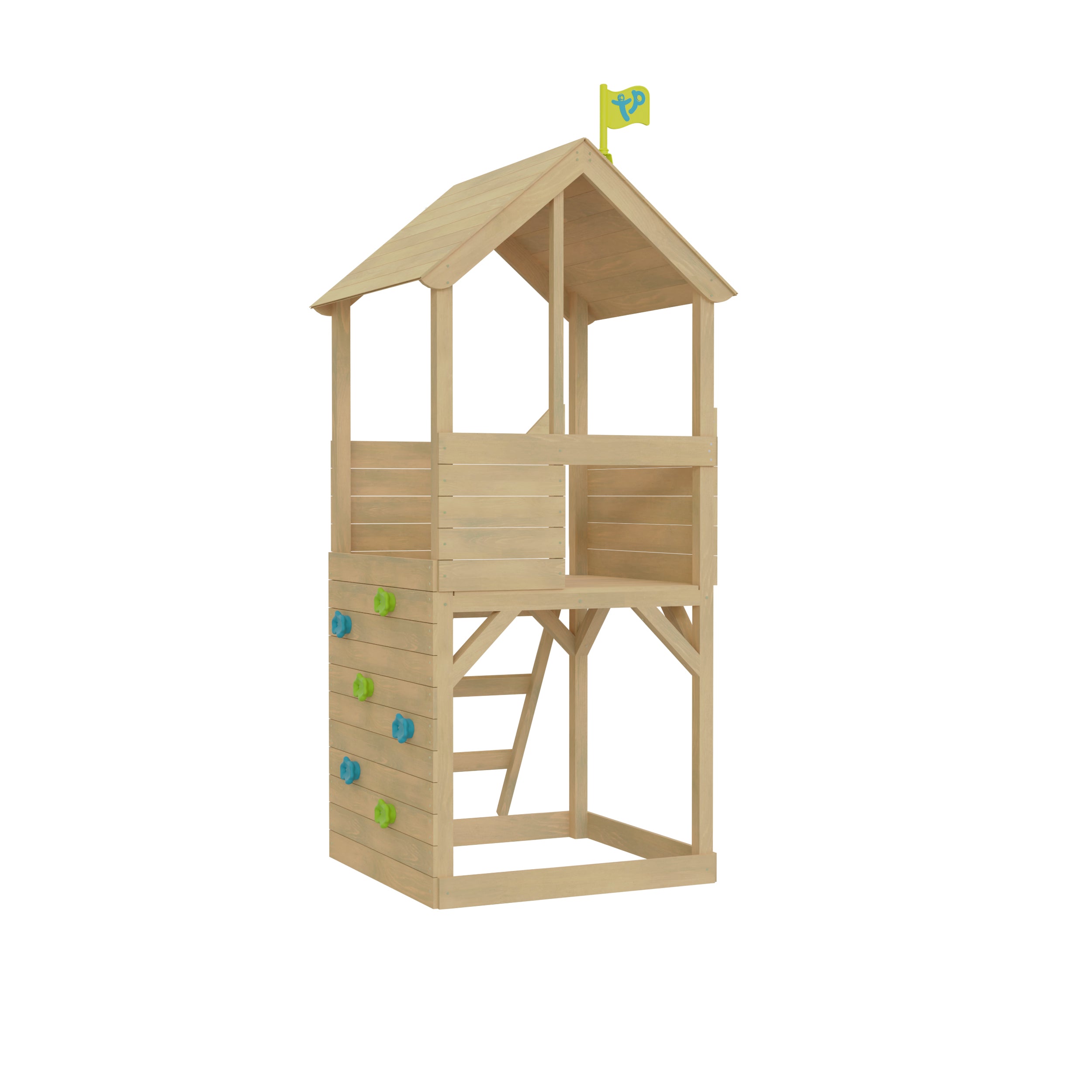 Image of Treehouse Wooden Play Tower, with Climbing Wall - FSC<sup>&reg;</sup> certified