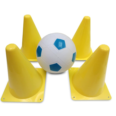 Four cones and football cut out image