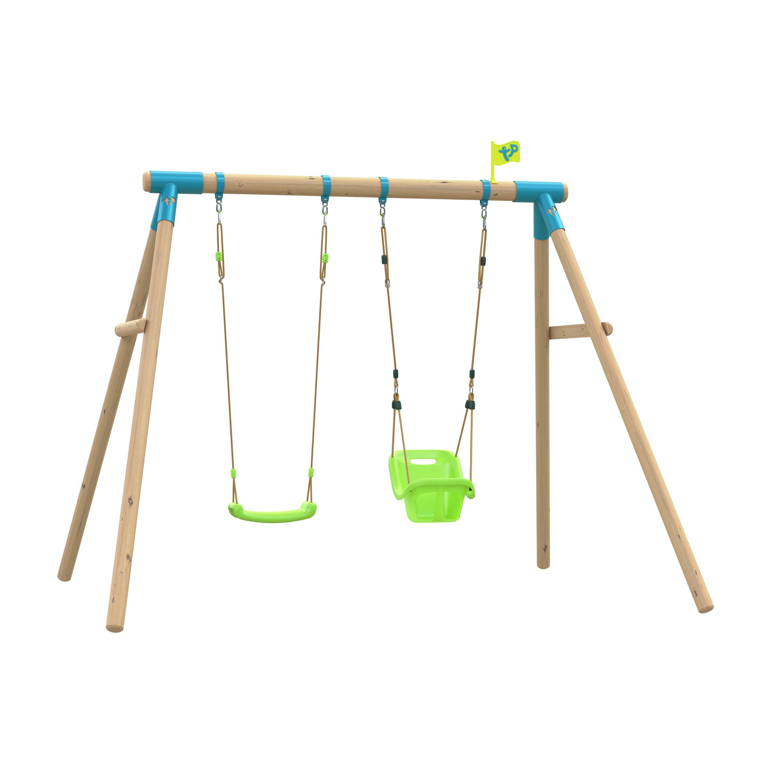 TP Compact Wooden Double Swing Set with Roped Rapide Seat & Baby Seat - FSC<sup>®</sup> certified