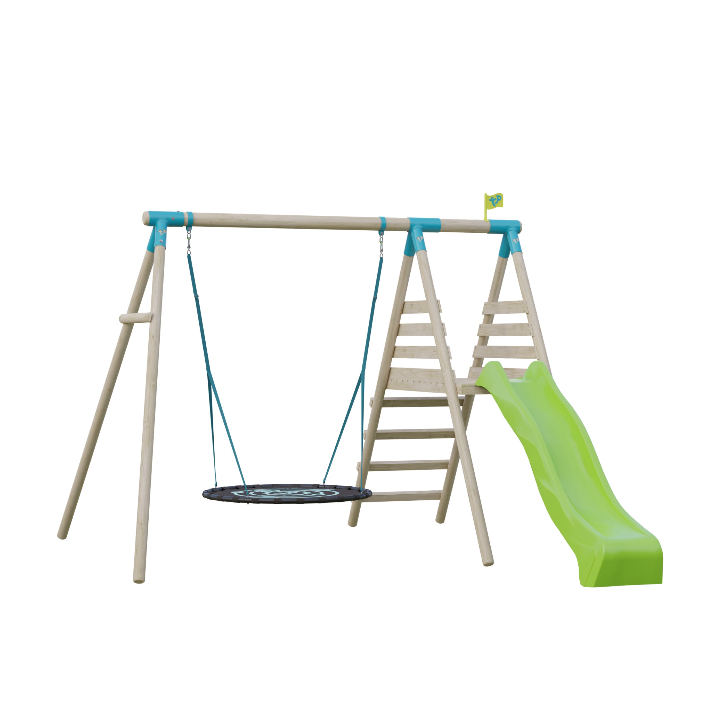 TP Knightswood Double & Deck Wooden Swing Set With Giant Nest Swing - FSC<sup>®</sup> certified