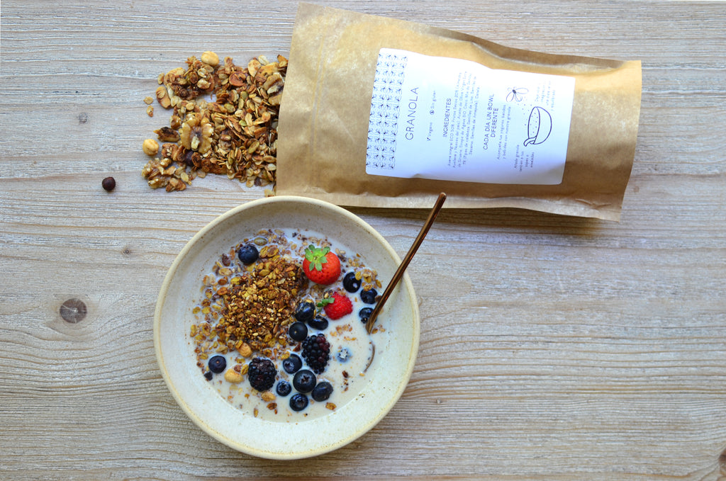 Granola Sin Gluten con packaging sostenible reciclable
