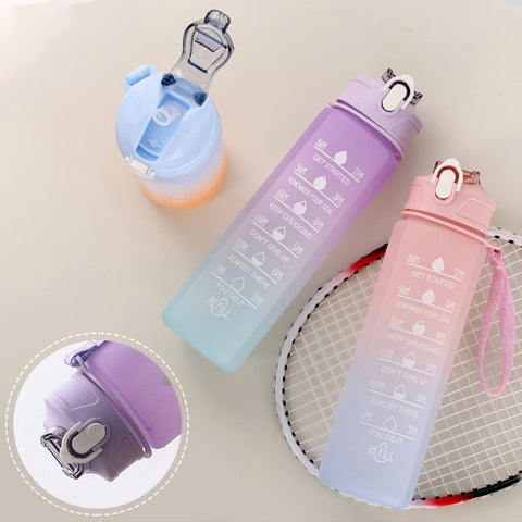 Plastic Water Bottle With Time Marker, Creative, Large Capacity,  Anti-leakage, for Sportsmen, 