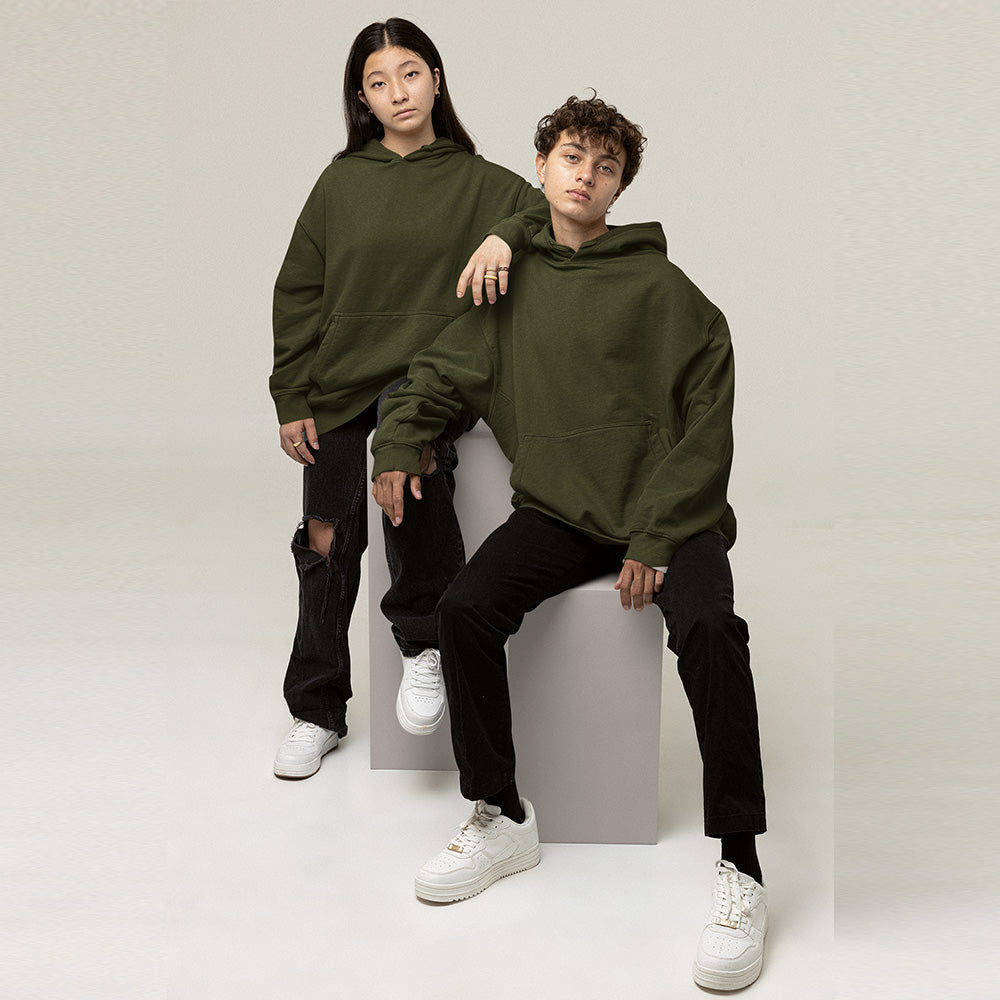 Oversized Drop shoulder Hoody Solid (Military Green)