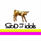 God of idols trademark logo, golden calf over God of idols wordmark logo text