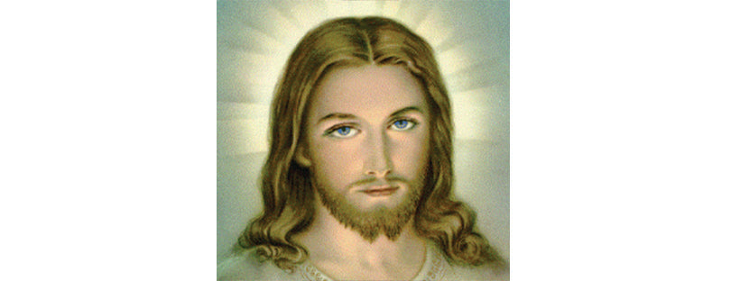 Image of a white man with blondish colored hair and a glowing light around his head representing him as the Messiah Jesus.