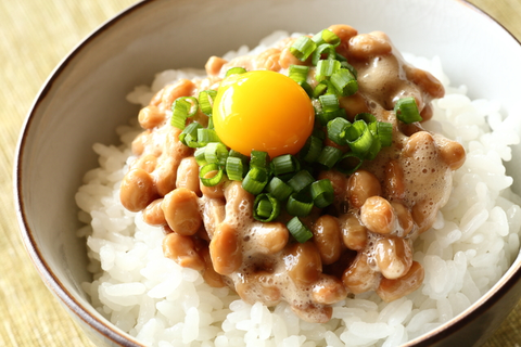 Combining natto with egg and rice is a traditional breakfast at Japan