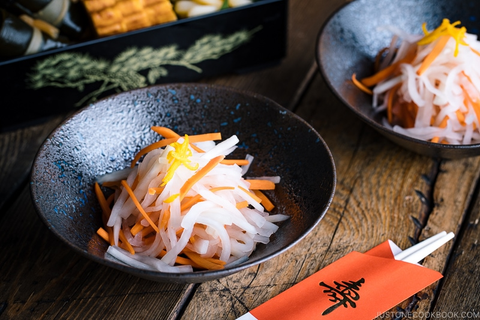 Colorful pickled julienned daikon and carrot dish