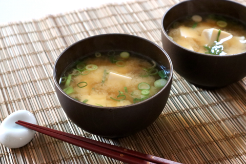 Classic Japanese soup with miso, tofu, and seaweed