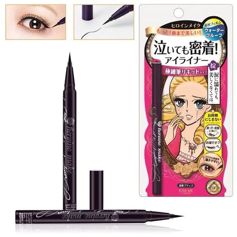 Isehan Kiss Me Heroine Make Smooth Liquid Eyeliner 01 Jet Black offers water resistance for enduring allure.