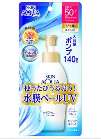 Skin Aqua Super Moisture Gel has the SPF50+ PA++++ blend for robust UV defense and intensive hydration.