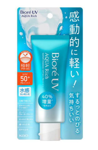 Biore UV Aqua Rich Watery Essence SPF50 PA++++ 70g offers high sun protection while maintaining a lightweight, non-sticky texture