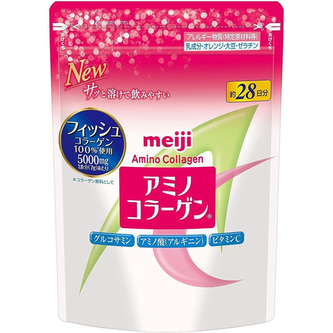 Meiji New Amino Collagen Standard helps replenish your skin's collagen levels, promoting elasticity and a youthful complexion