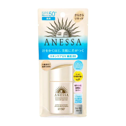 ANESSA's BB Foundation is a top pick for dry skin types, providing hydration along with sun protection, thanks to its SPF50+