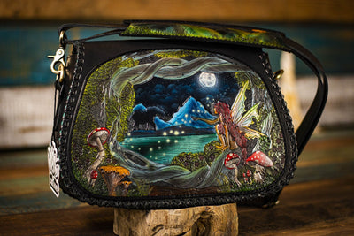 Luna Moth and Strawberry Tooled Leather Handbag