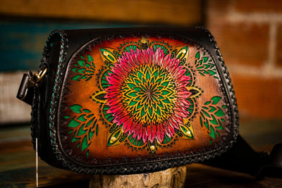 Sunflower Tooled Leather Handbag