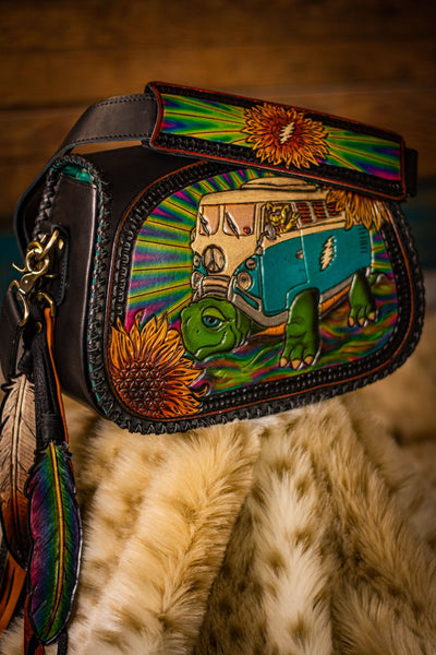 Luna Moth and Strawberry Tooled Leather Handbag