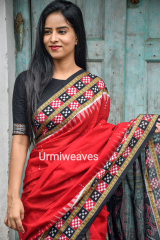 Red black sambalpuri Pasapali saree