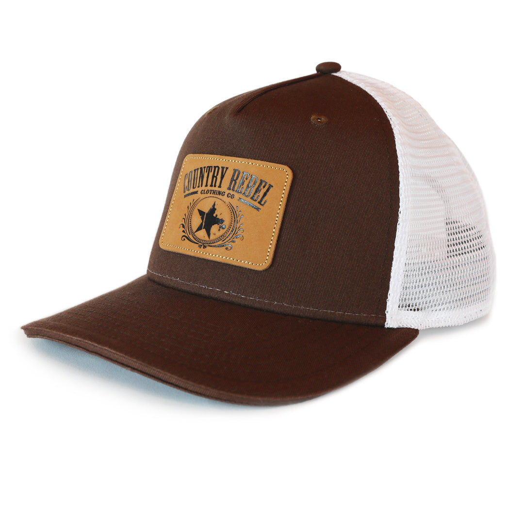 Country Rebel Snapback Brown/White - Leather Patch | Country Rebel