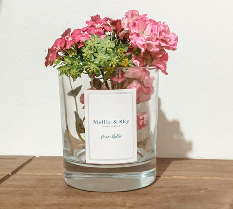 Mollie & Sky candle jar with flowers