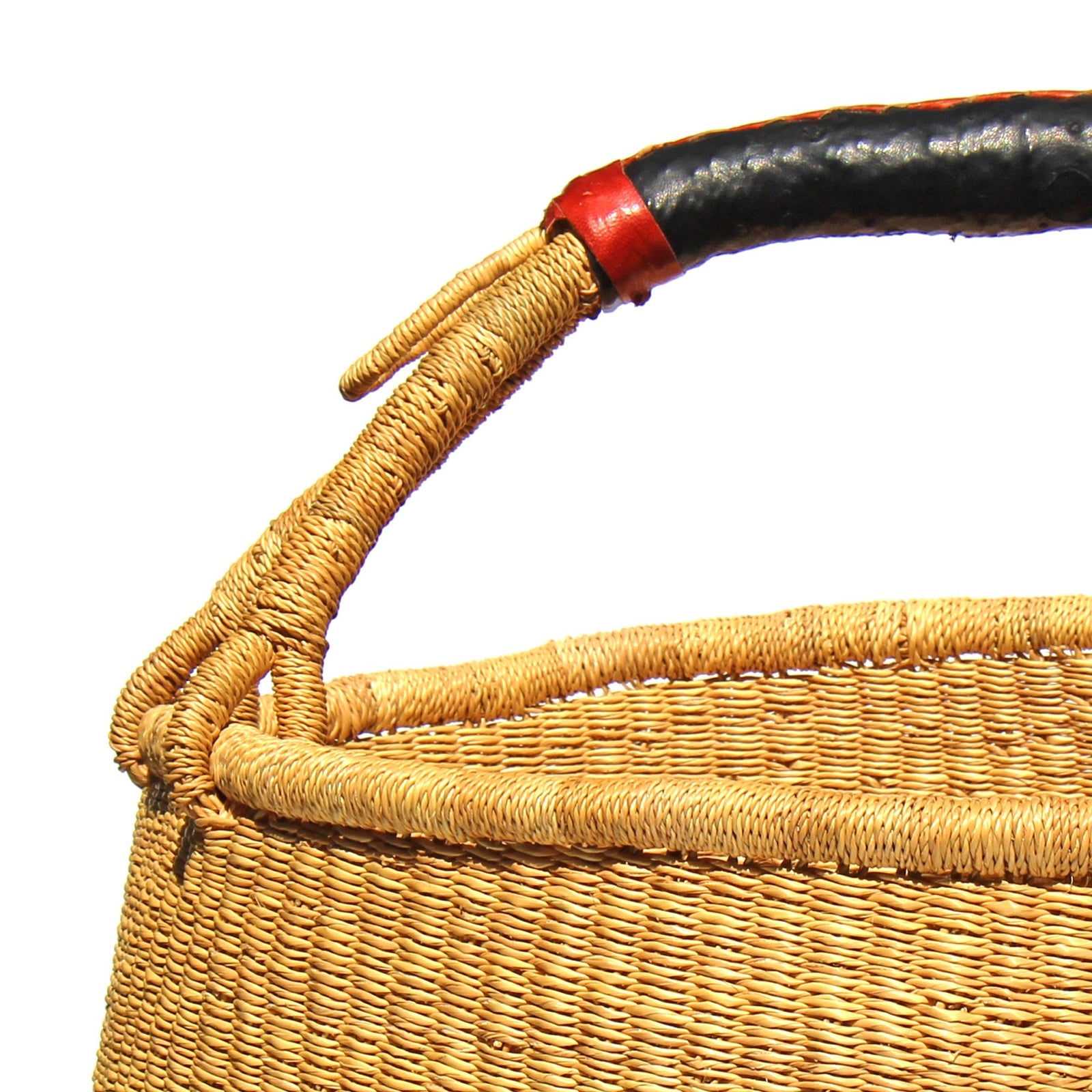 Extra Large, Bolga Market Basket - Natural with Leather Handle