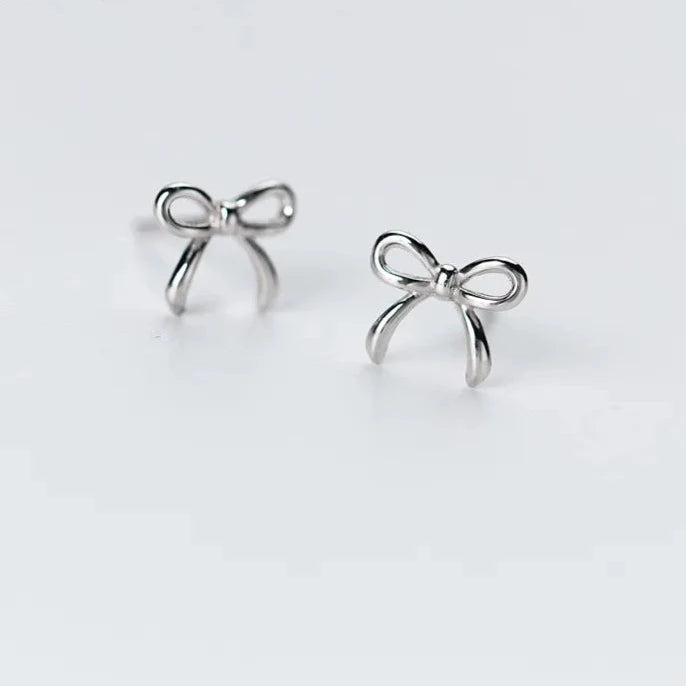 Tiny Simple Bowknot Stud Earrings for Girls-925 Sterling Silver Jewelry