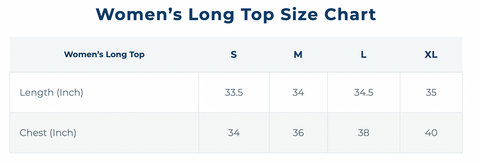 Women's T-Shirt Dress Size Chart
