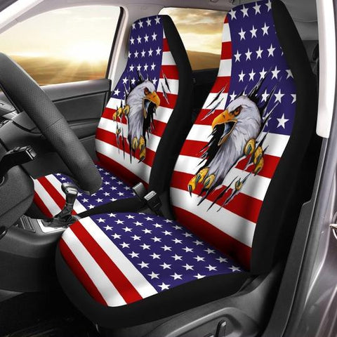 Bald Eagle Car Seat Covers Custom US Flag Car Interior Accessories