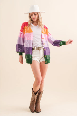 Sequin Rainbow Stripe Cardigan Sweater - Uncommonly Styled