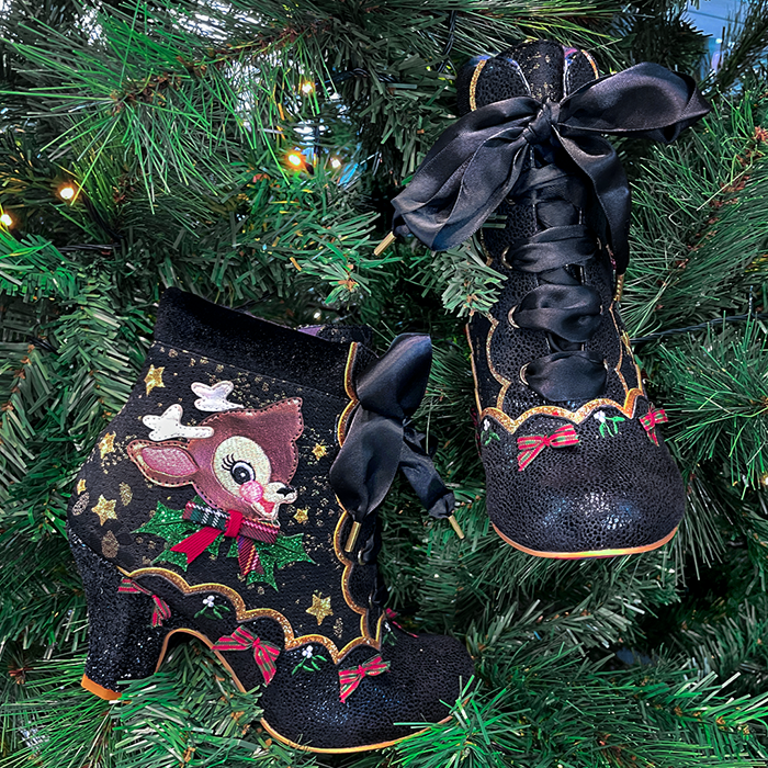 reindeer black heeled boots