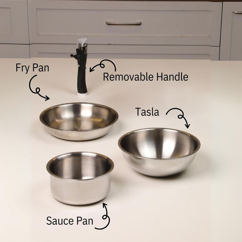 Softel Tri-Ply Cookware Combo with Removable Handle (22 cm Tasla + 24 cm Fry Pan + 1.5 Litre Sauce Pan + Removable Handle) | Gas & Induction Compatible - 2