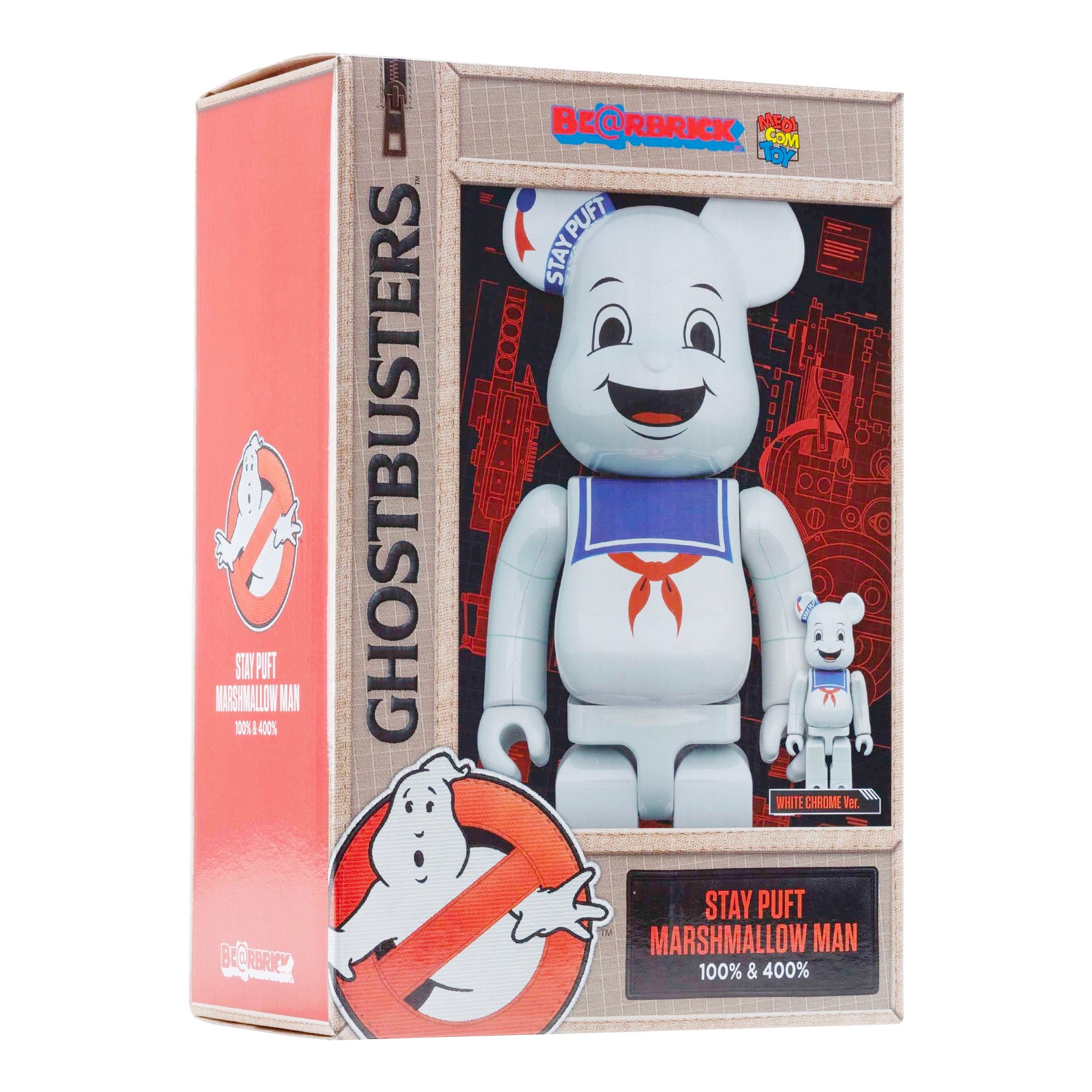 MEDICOM TOY: BE@RBRICK - Ghostbusters Stay Puft Marshmallow Man White  Chrome 100% & 400%