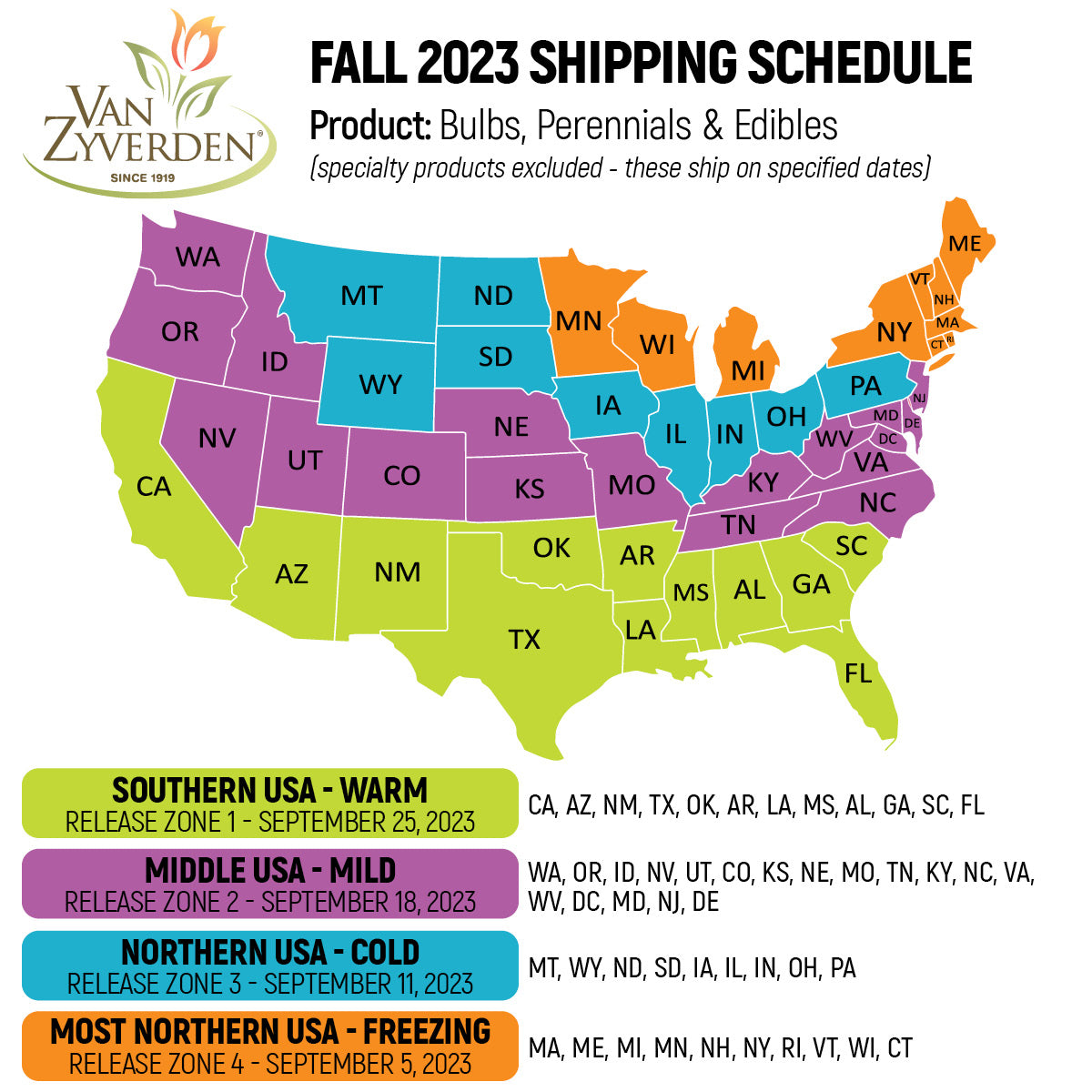Fall 2023 Shipping Schedule