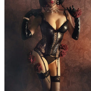 Gothic Lace Faux Leather Corset Bra Bustier  - Alt Style Clothing